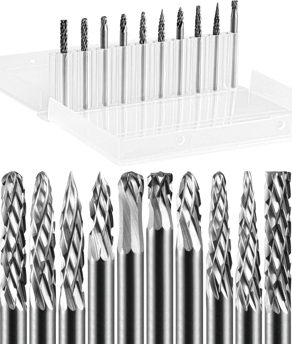 10 Pcs Carbide Burr Set 1/8" Shank Compatible with Dremel Bits Rotary Tools