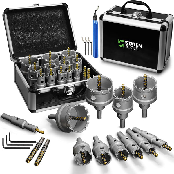 TCT Hole Saw Kit 12 Pcs - Carbide Hole Saw Kit 9/16" - 2 1/8" for Metal + Multi Material