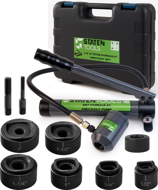 1/2" - 2" Hydraulic KO Set | 8 Ton | 6 Dies | 11-16 Gauge | Staten Tools