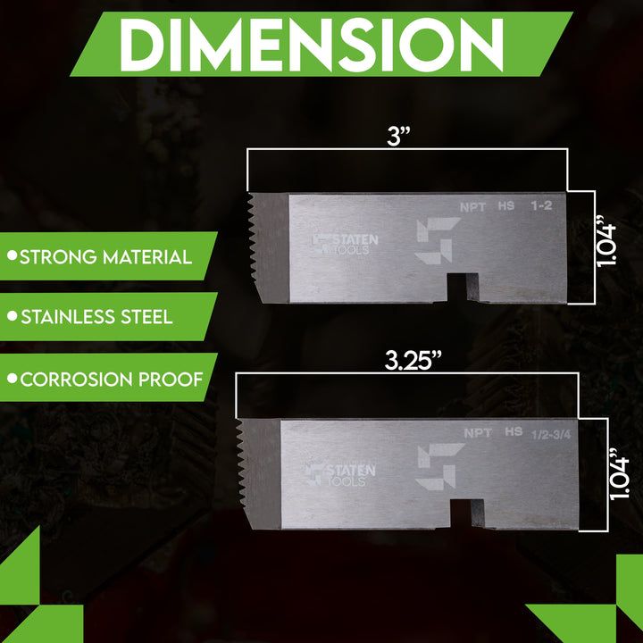 Staten Tools NPT Universal 47745 1/2"-3/4" HS Hardened steel Pipe Dies fits RIDG - Staten Tools 